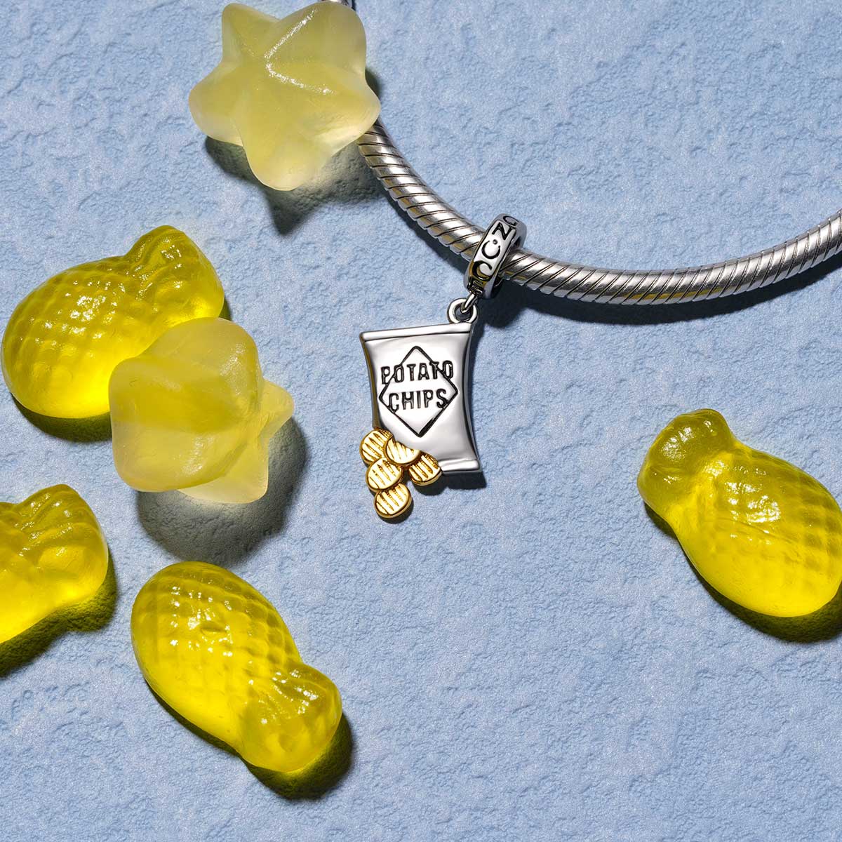 Gnoce Snack Food Potato Chips Charm Platinum-plated Silver Blend - Image 3