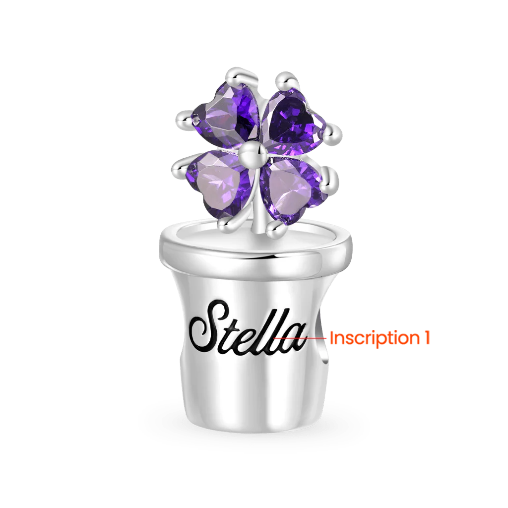 Gnoce Engravable Flower Birthstone Four-leaf Clover Charm Platinum-plated Silver Blend - Image 2