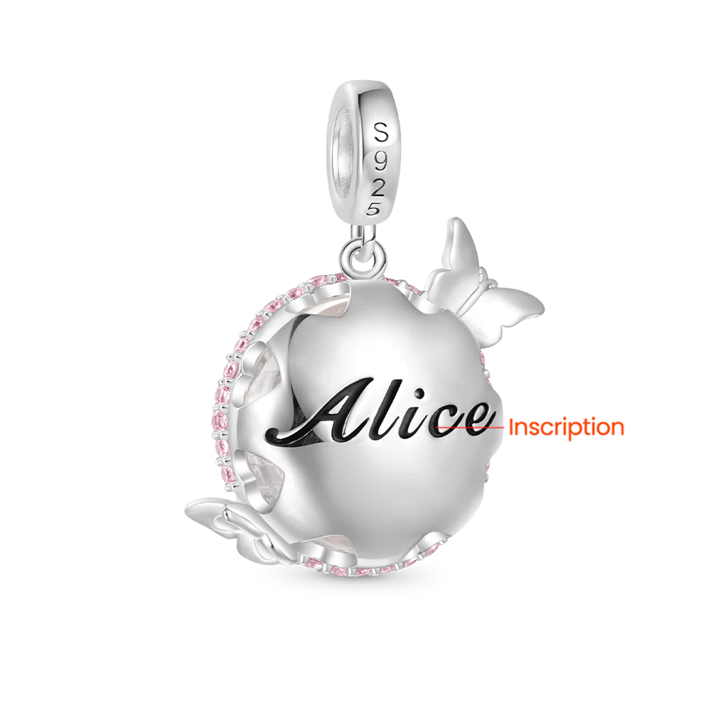 Gnoce Engravable Flower Butterfly Birthstone Charm Platinum-plated Silver Blend - Image 2