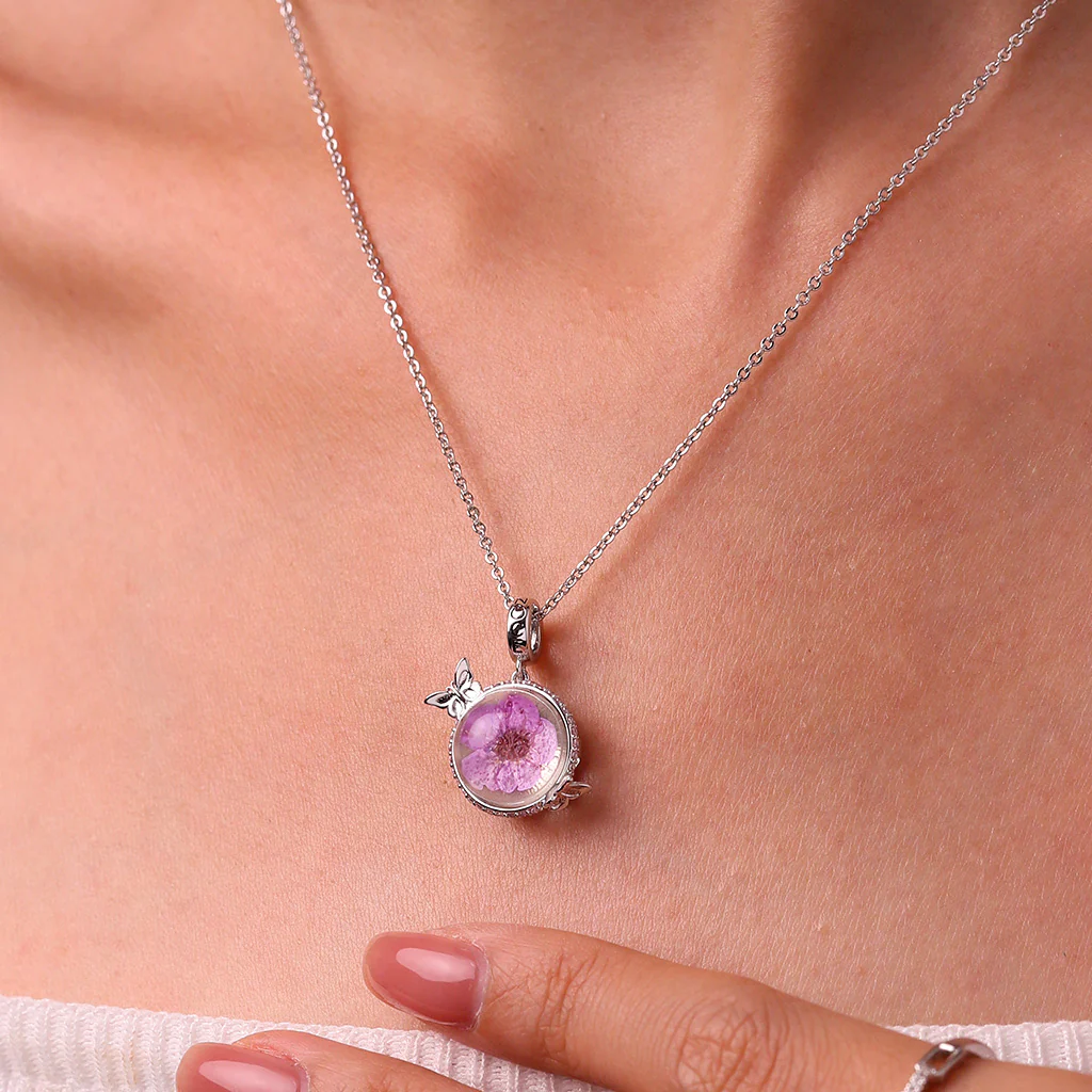 Gnoce Engravable Flower Butterfly Birthstone Charm Platinum-plated Silver Blend - Image 5