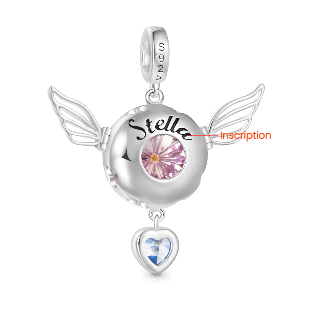 Gnoce Engravable Flower Wings Birthstone Charm Platinum-plated Silver Blend - Image 3
