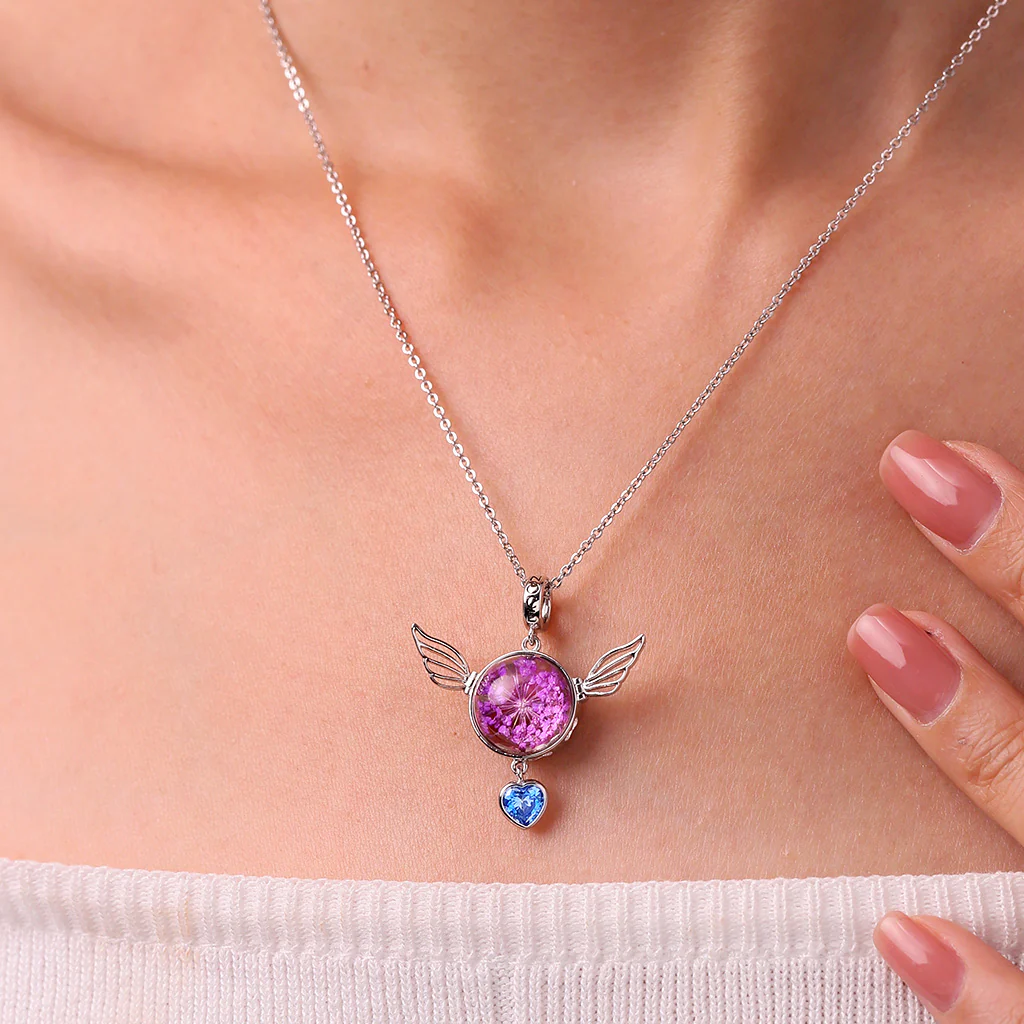 Gnoce Engravable Flower Wings Birthstone Charm Platinum-plated Silver Blend - Image 6