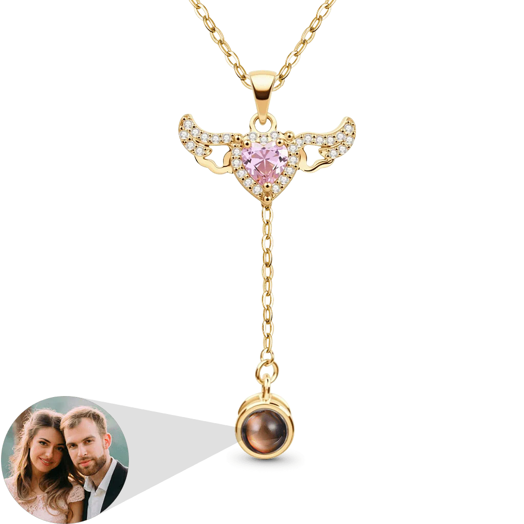 Gnoce Projection Cupid Heart Angel Wings Personalized Photo Necklace