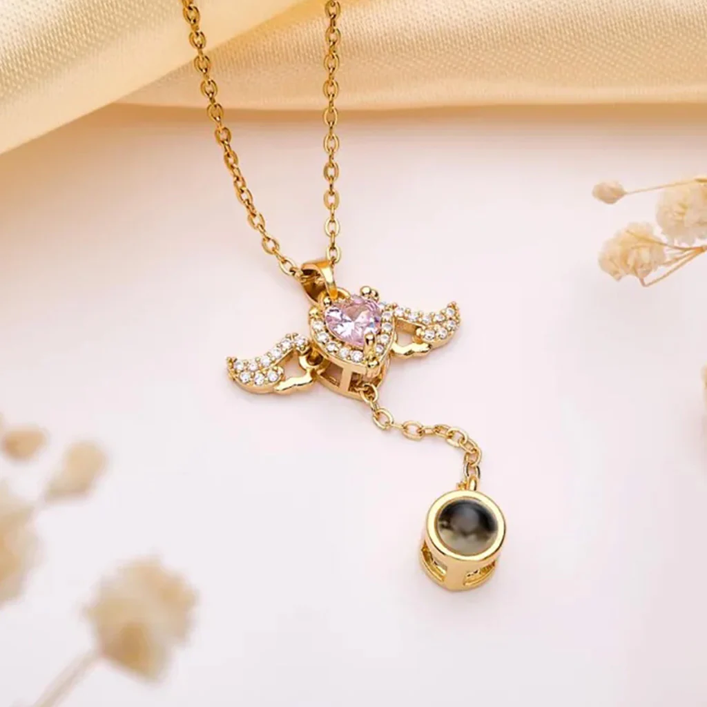 Gnoce Projection Cupid Heart Angel Wings Personalized Photo Necklace - Image 3