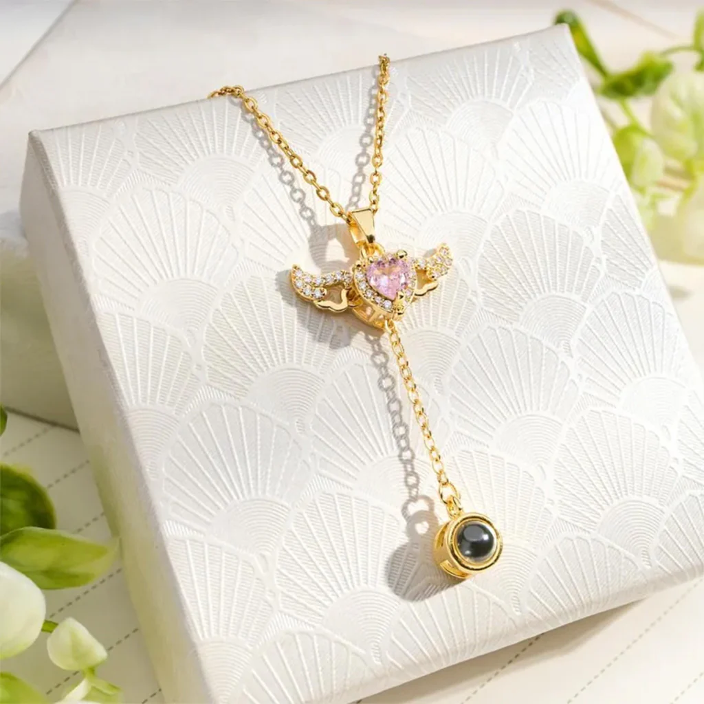 Gnoce Projection Cupid Heart Angel Wings Personalized Photo Necklace - Image 4