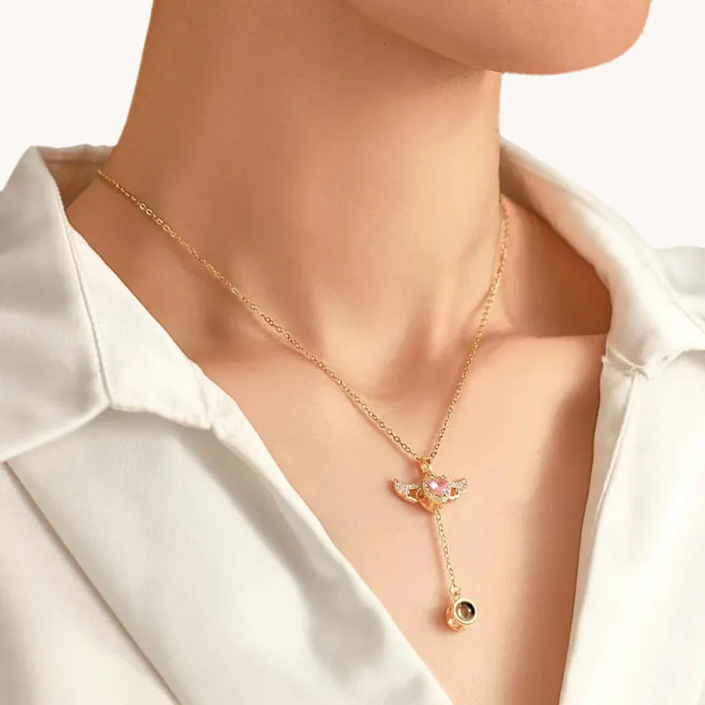 Gnoce Projection Cupid Heart Angel Wings Personalized Photo Necklace - Image 5