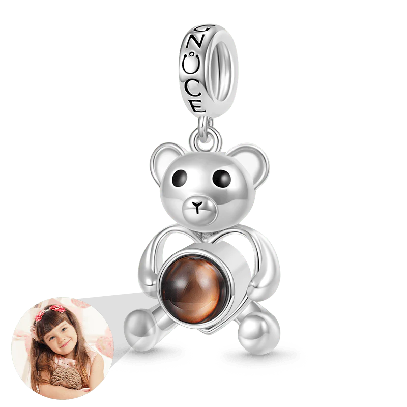 Gnoce Projection Bear Personalized Photo Charm Platinum-plated Silver Blend