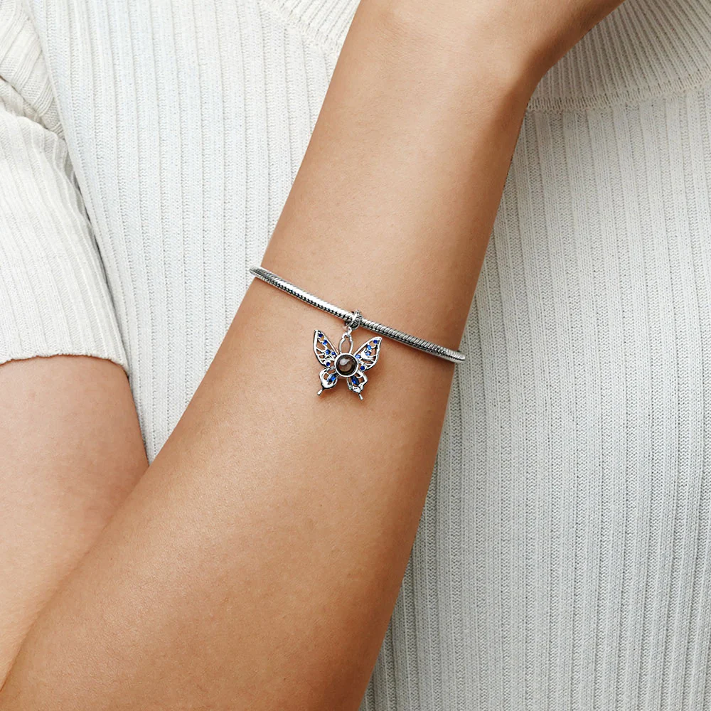 Gnoce Projection Butterfly Personalized Photo Charm Platinum-plated Silver Blend - Image 5