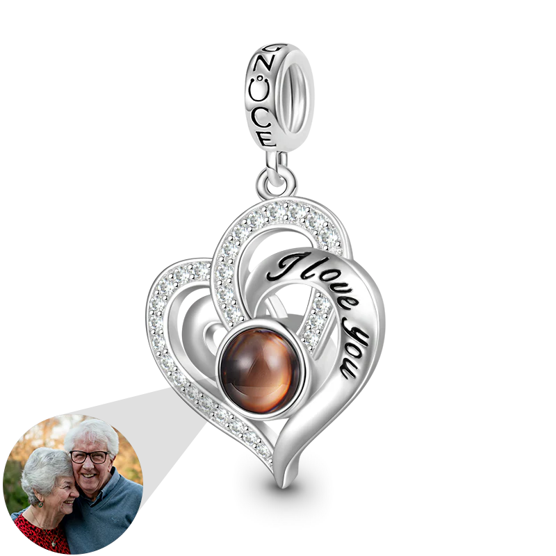 Gnoce Projection Love Heart Personalized Charm Platinum-plated Silver Blend