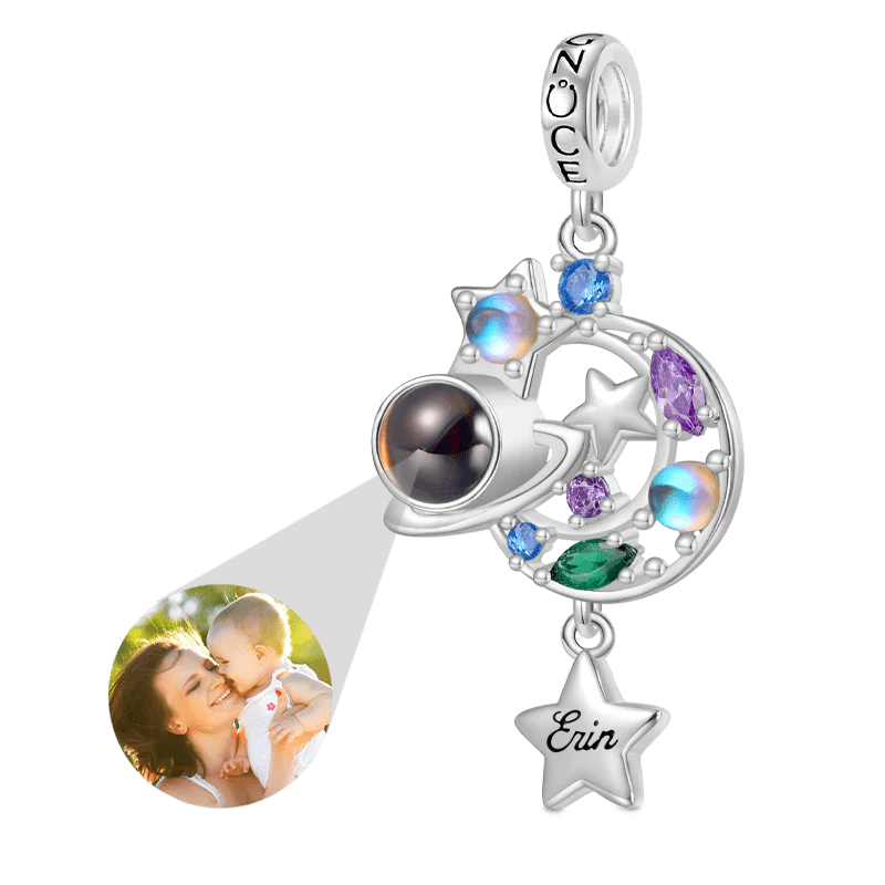 Gnoce Engravable Projection Moon Planet Photo Charm Platinum-plated Silver Blend