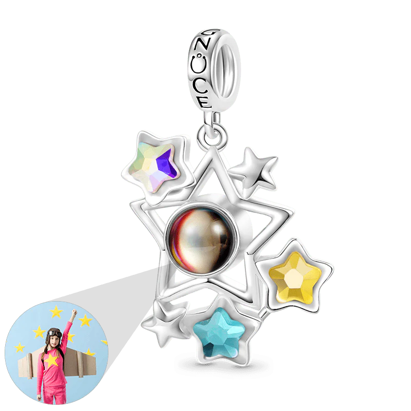 Gnoce Projection Stars Cluster Photo Charm Platinum-plated Silver Blend