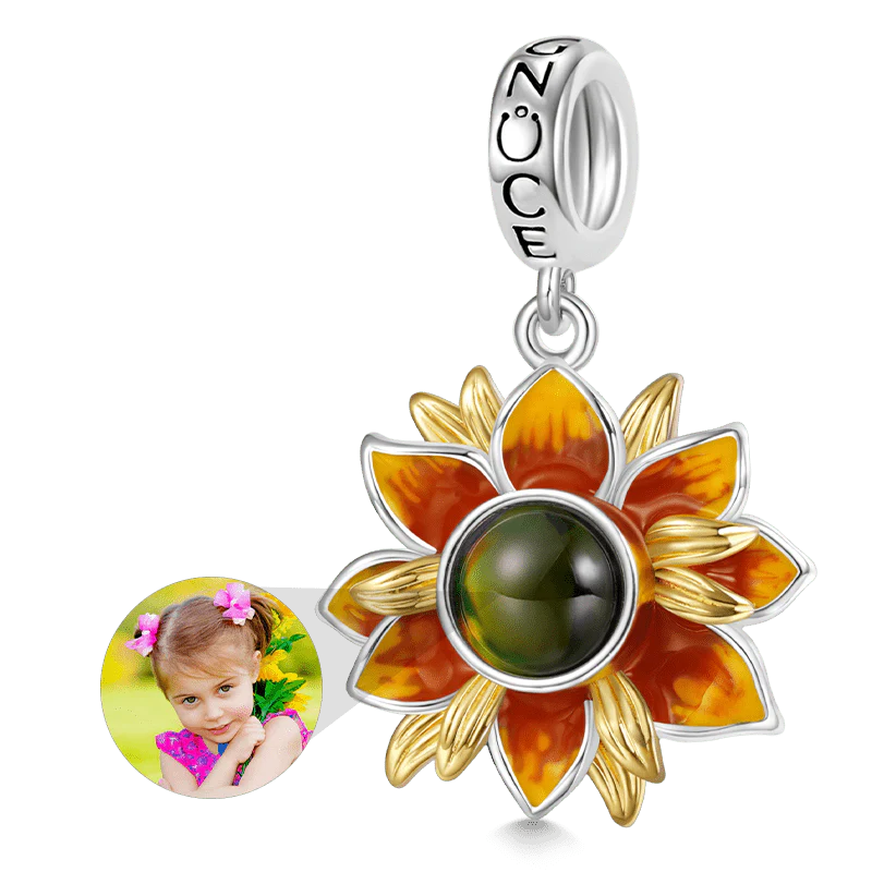 Gnoce Projection Sunflower Personalized Photo Charm Platinum-plated Silver Blend