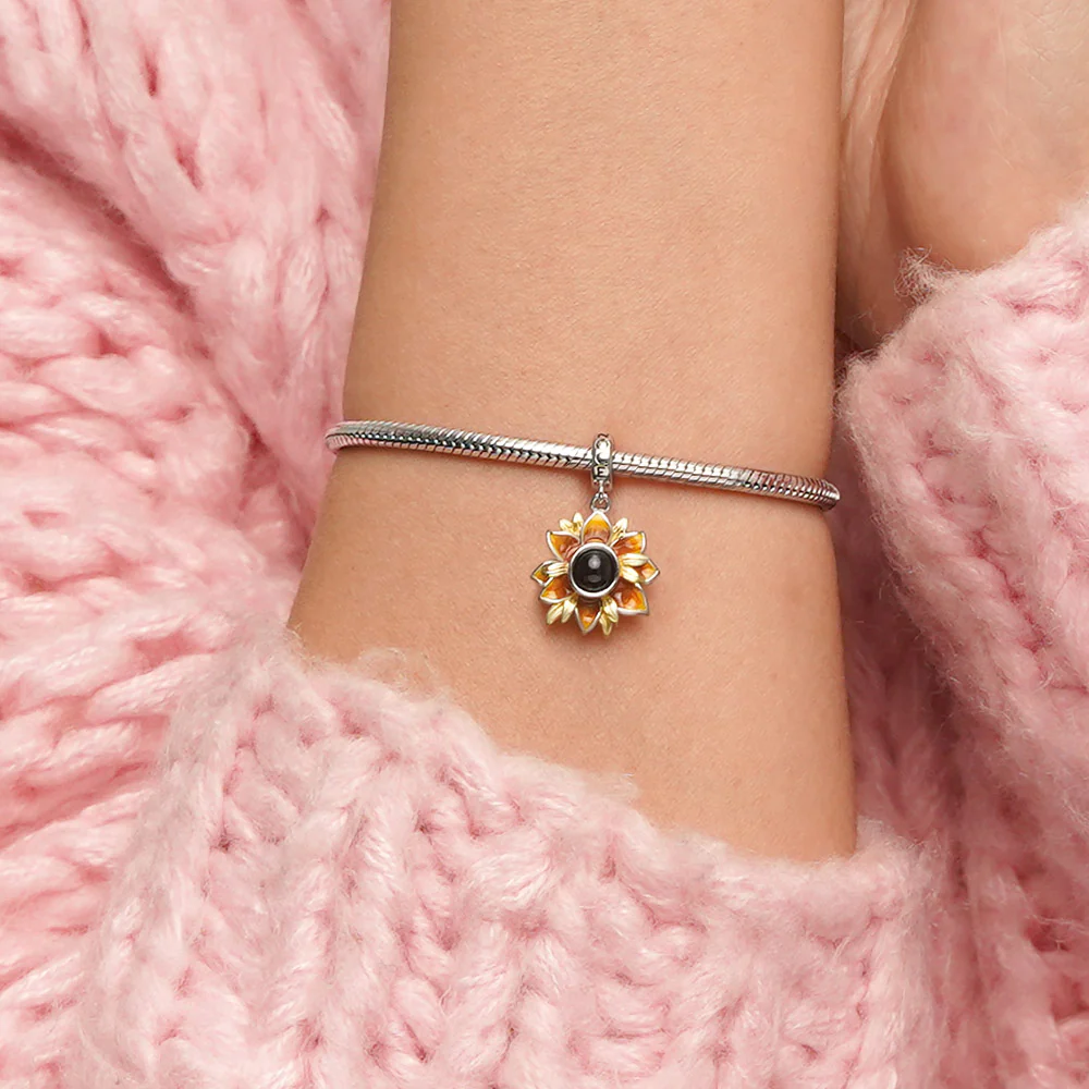 Gnoce Projection Sunflower Personalized Photo Charm Platinum-plated Silver Blend - Image 4