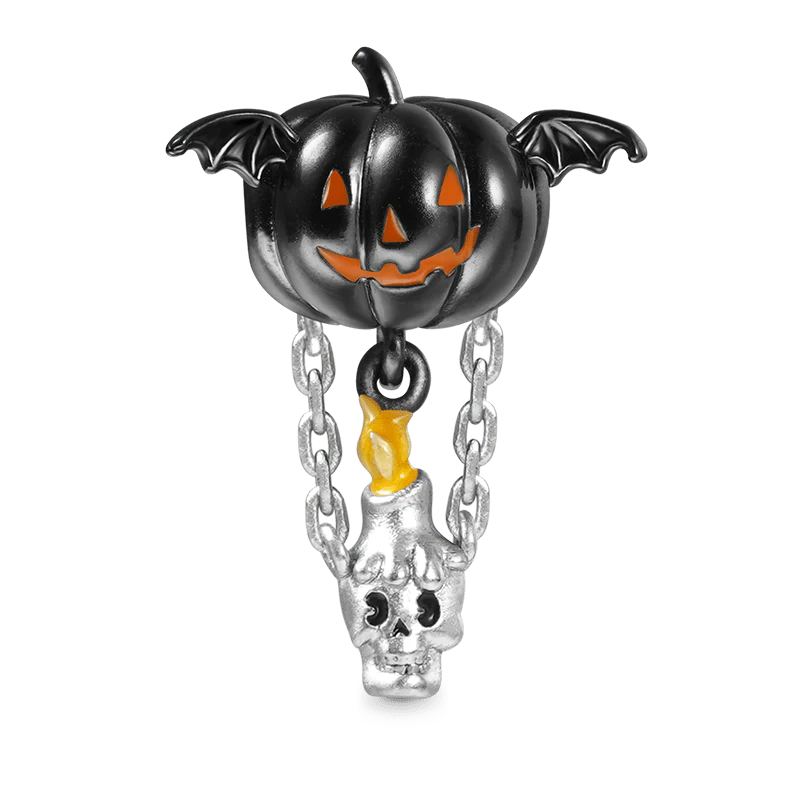 Gnoce Pumpkin Skull Hot Air Balloon Charm Platinum-plated Silver Blend