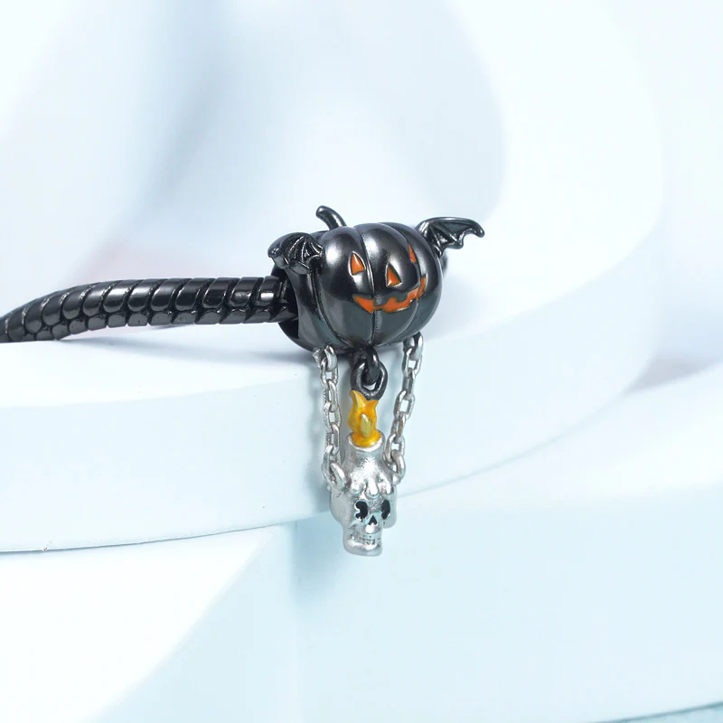 Gnoce Pumpkin Skull Hot Air Balloon Charm Platinum-plated Silver Blend - Image 3