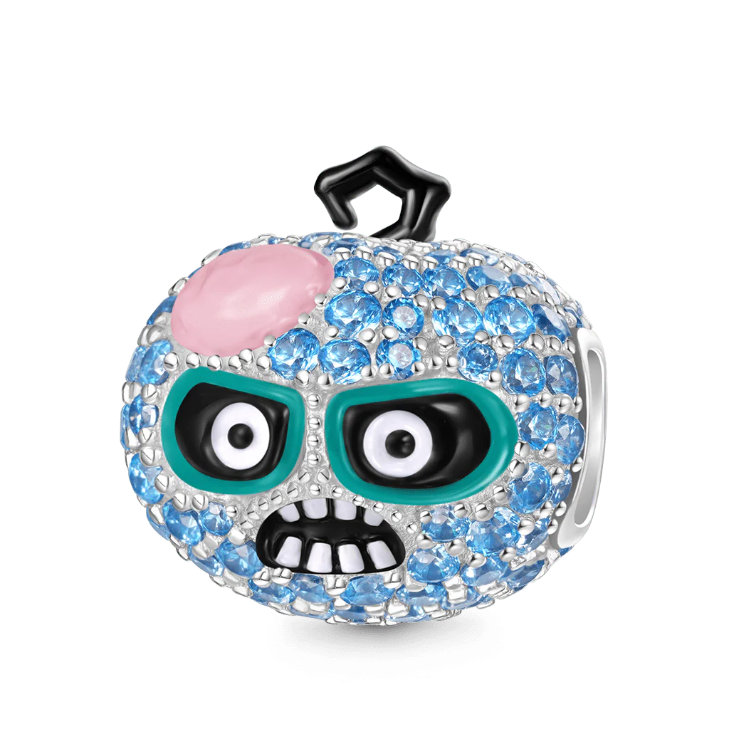 Gnoce Pave Diamond Pumpkin Zombie Charm Platinum-plated Silver Blend