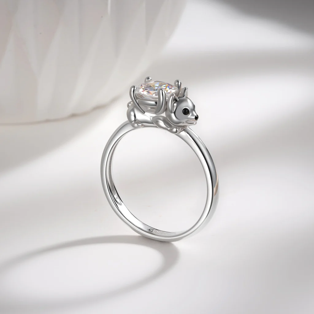 Gnoce Puppy Embraces Moissanite Ring Platinum-plated Silver Blend - Image 7