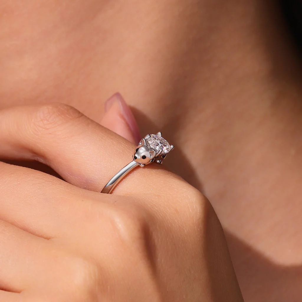 Gnoce Puppy Embraces Moissanite Ring Platinum-plated Silver Blend - Image 9