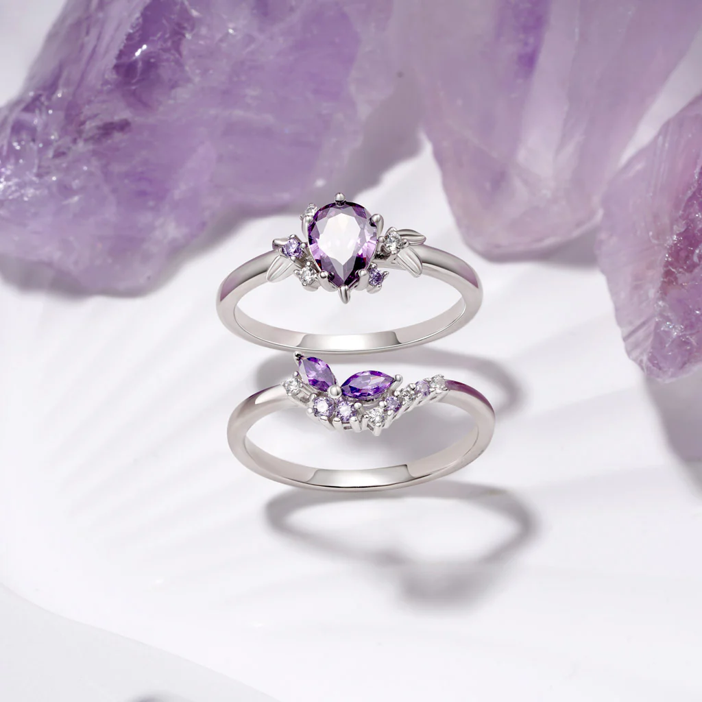 Gnoce Purple Zircon Butterfly Rings Platinum-plated Silver Blend - Image 3