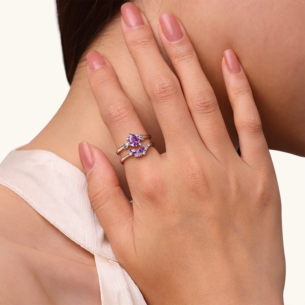 Gnoce Purple Zircon Butterfly Rings Platinum-plated Silver Blend - Image 4