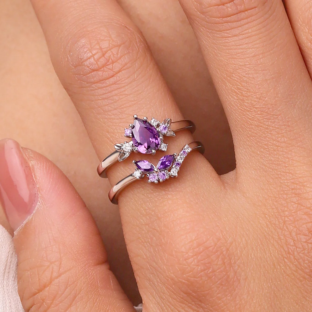 Gnoce Purple Zircon Butterfly Rings Platinum-plated Silver Blend - Image 5