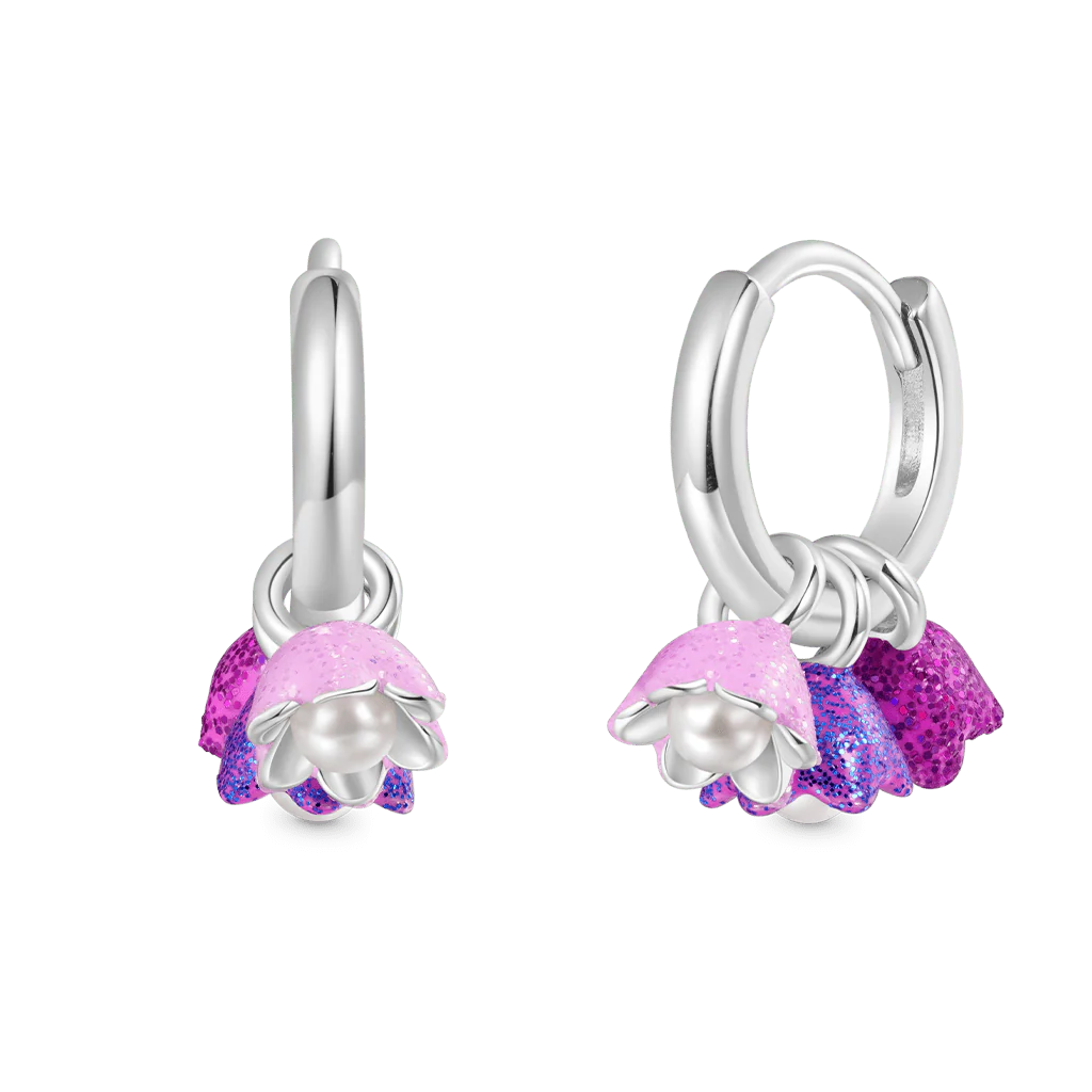 Gnoce Purple Tulip Pearl Stamen Hoop Earrings Platinum-plated Silver Blend