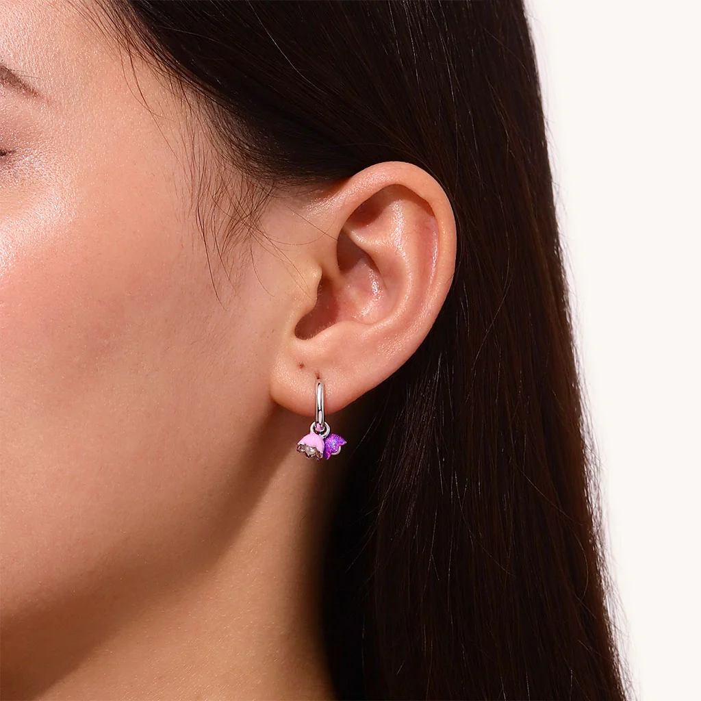 Gnoce Purple Tulip Pearl Stamen Hoop Earrings Platinum-plated Silver Blend - Image 4