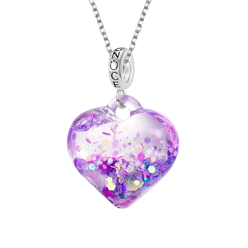 Gnoce Purple Liquid Glitter Heart Necklace Platinum-plated Silver Blend - Image 2
