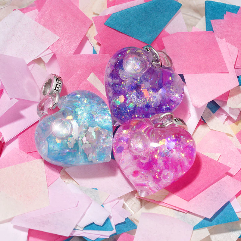 Gnoce Purple Liquid Glitter Heart Necklace Platinum-plated Silver Blend - Image 3