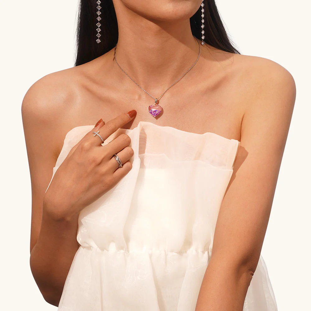 Gnoce Purple Liquid Glitter Heart Necklace Platinum-plated Silver Blend - Image 4