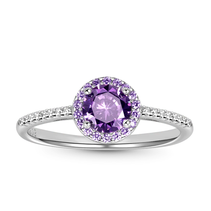 Gnoce Sparkling Purple Round-cut Promise Ring Platinum-plated Silver Blend