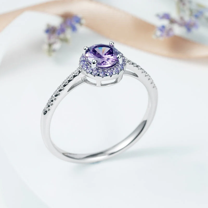 Gnoce Sparkling Purple Round-cut Promise Ring Platinum-plated Silver Blend - Image 5