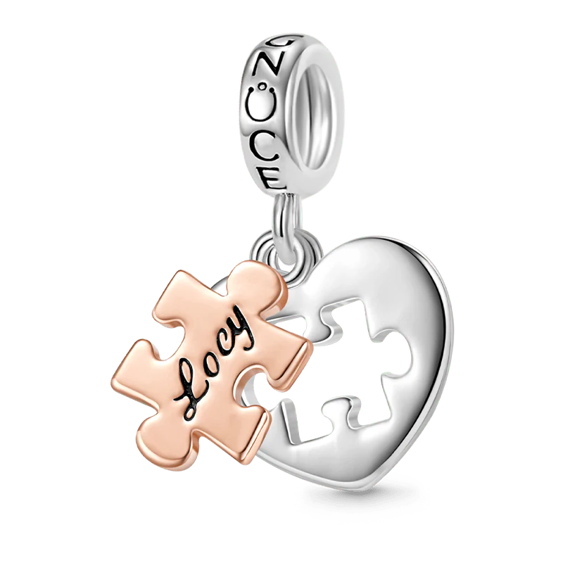Gnoce Love Puzzle Engravable Charm Platinum-plated Silver Blend