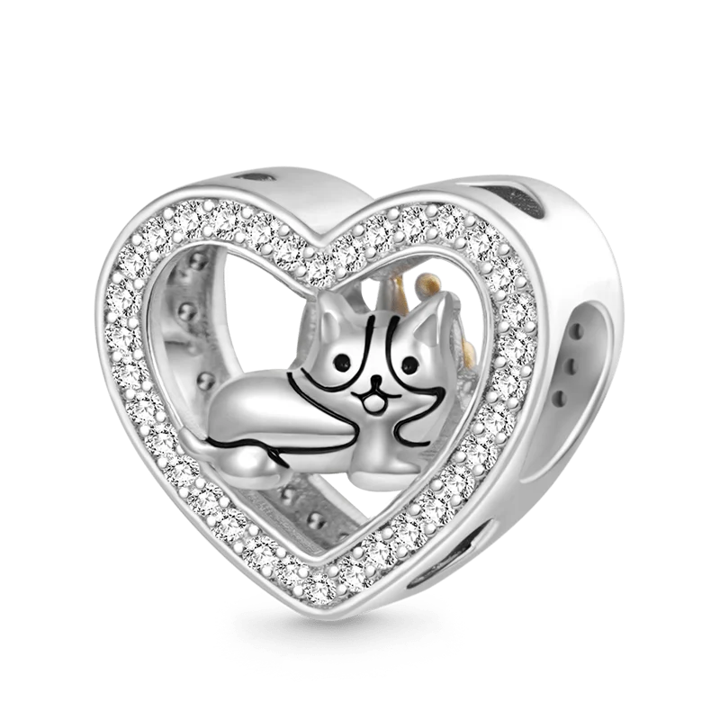 Gnoce Queen & Dog Open Heart Charm Platinum-plated Silver Blend - Image 2