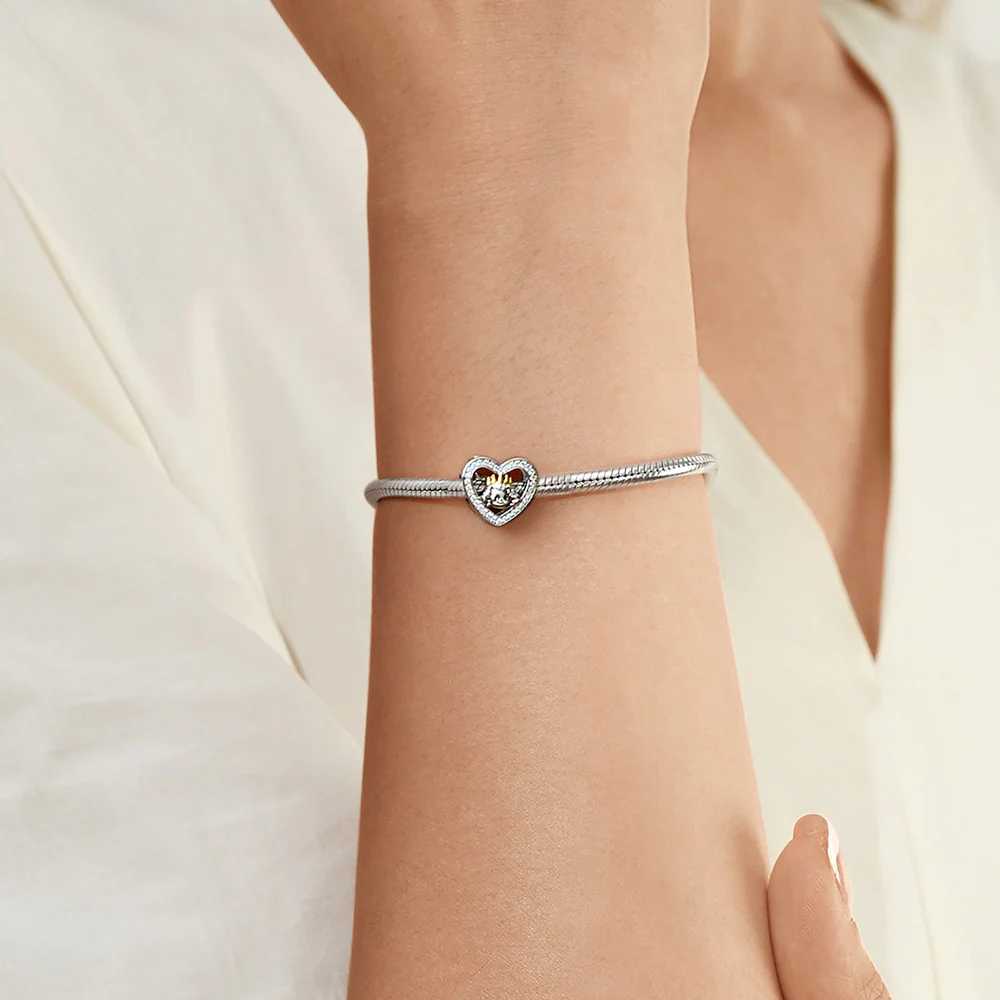 Gnoce Queen & Dog Open Heart Charm Platinum-plated Silver Blend - Image 5