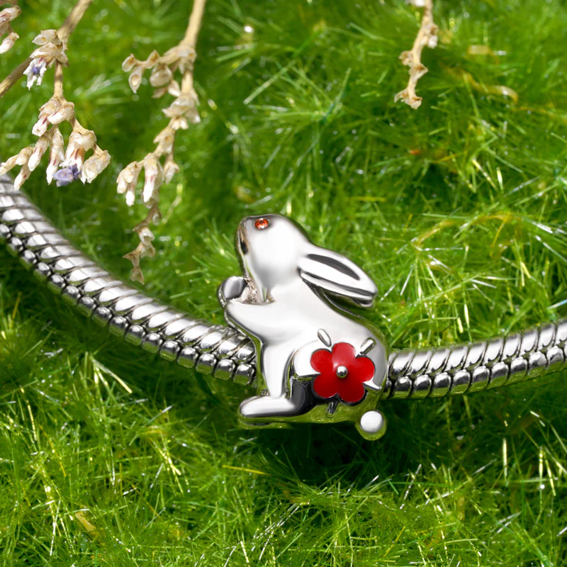 Gnoce Rabbit Red Flower Charm Platinum-plated Silver Blend - Image 3