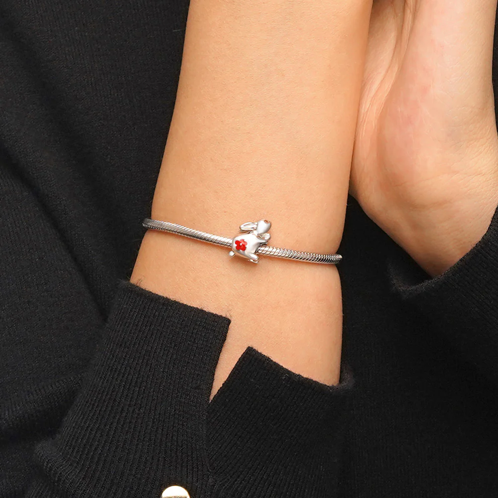 Gnoce Rabbit Red Flower Charm Platinum-plated Silver Blend - Image 5