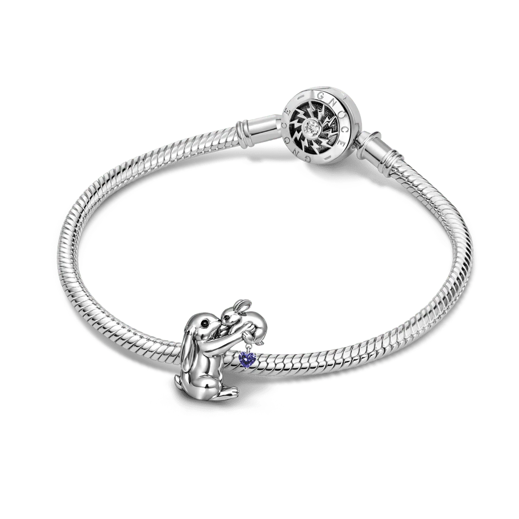 Gnoce Rabbit Mother & Baby Birthstone Charm Platinum-plated Silver Blend - Image 3