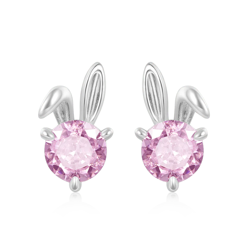 Gnoce Pink Rabbit Stud Earrings Platinum-plated Silver Blend - Image 2