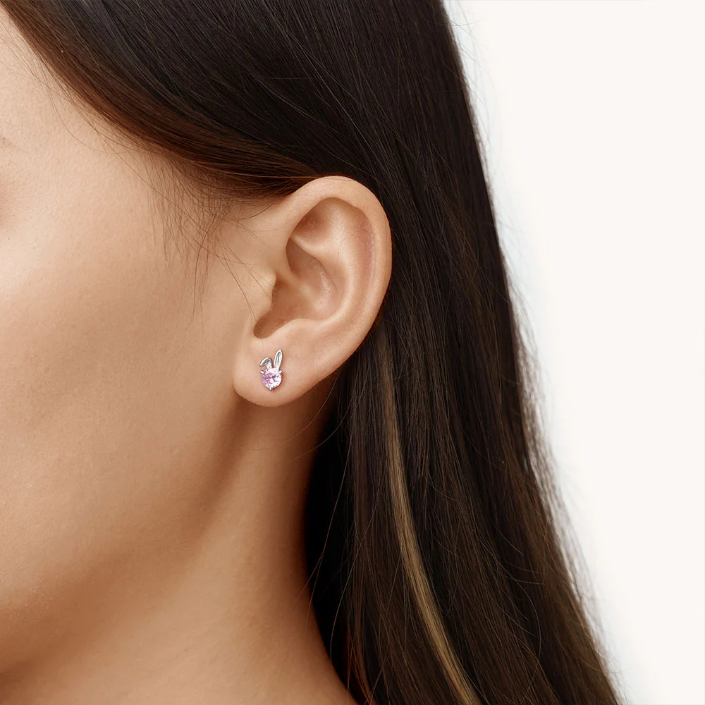 Gnoce Pink Rabbit Stud Earrings Platinum-plated Silver Blend - Image 4