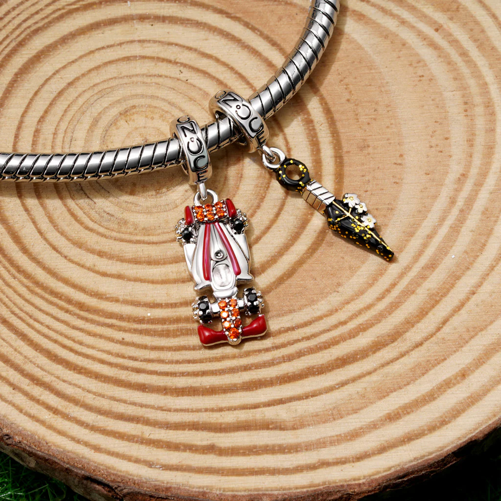 Gnoce Engravable Race Car Charm Platinum-plated Silver Blend - Image 3