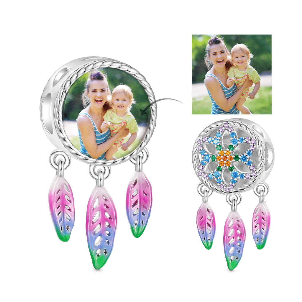 Gnoce Rainbow Dream Catcher Personalized Photo Charm Platinum-plated Silver Blend