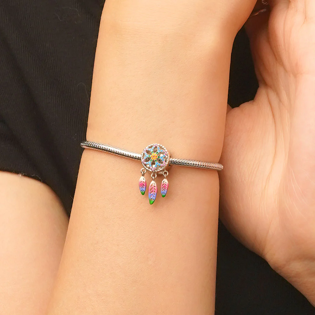 Gnoce Rainbow Dream Catcher Personalized Photo Charm Platinum-plated Silver Blend - Image 5