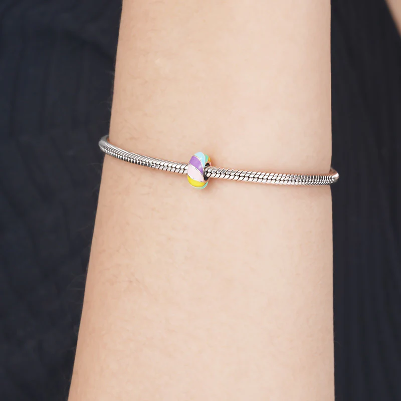 Rainbow Stopper for Charm Bracelets 925 Sterling Silver with Colorful Enamels - Image 3