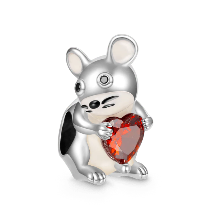 Gnoce Chinese Zodiac Rat Embraces Heart Charm Platinum-plated Silver Blend