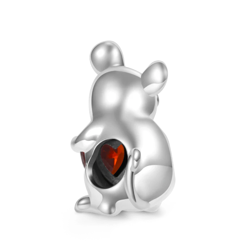 Gnoce Chinese Zodiac Rat Embraces Heart Charm Platinum-plated Silver Blend - Image 2