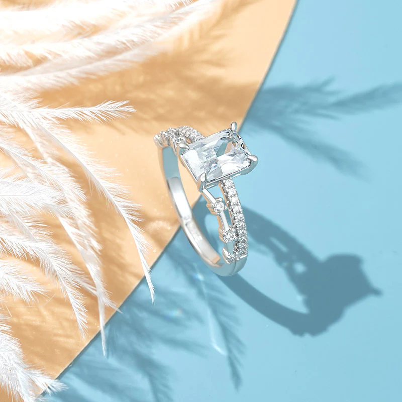 Gnoce Elegant Rectangle-cut Promise Ring Platinum-plated Silver Blend - Image 3