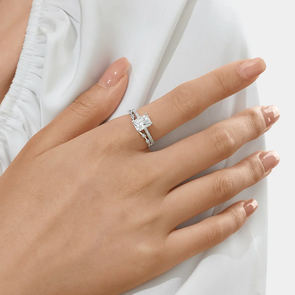 Gnoce Elegant Rectangle-cut Promise Ring Platinum-plated Silver Blend - Image 5