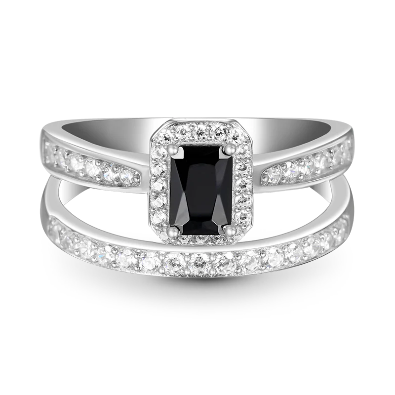 Gnoce Sparkling Rectangle-cut Ring Platinum-plated Silver Blend