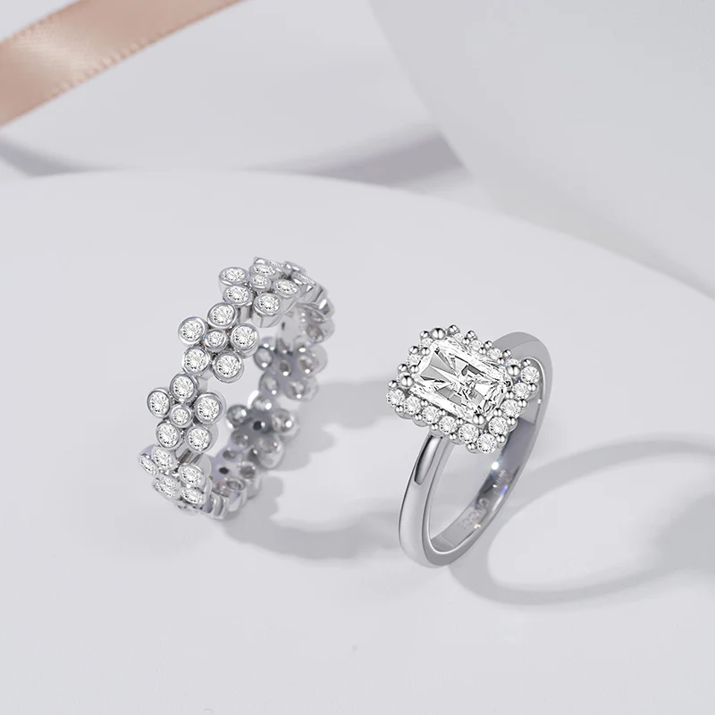 Gnoce Rectangle Cut & Snowflake Ring Set Platinum-plated Silver Blend - Image 2